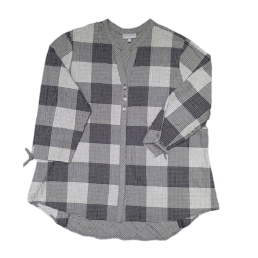 Habitat Womens White Black Plaid Textured Hi-Lo Tunic XL 46508